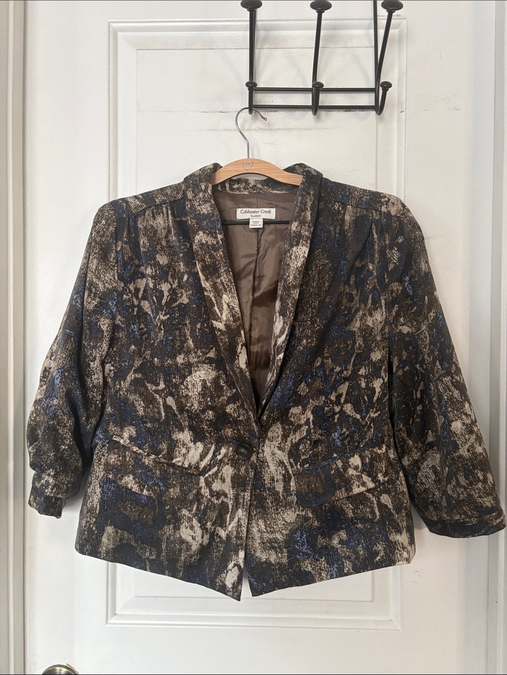 Coldwater Creek Women's Abstract Pattern Blazer in Blue, Brown & Cream